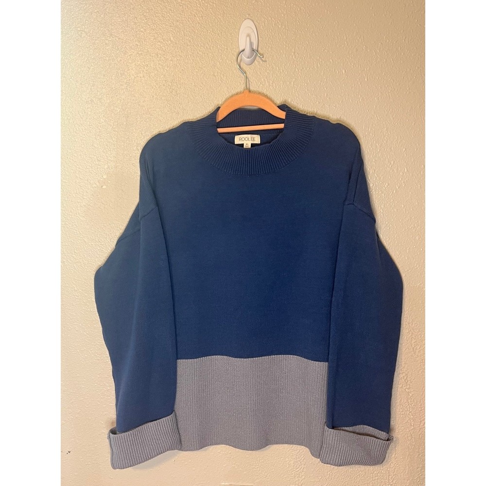 Roolee Blue color block pullover Mockneck Sweater Size XL